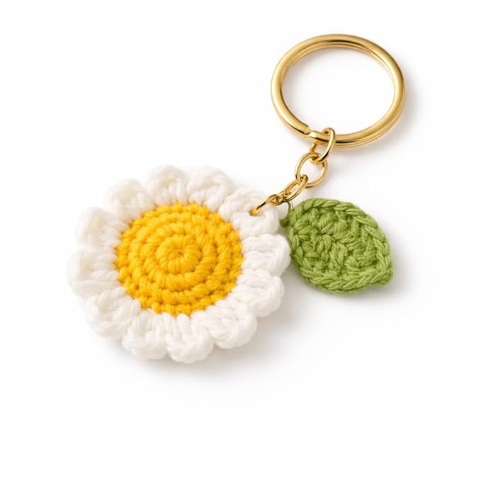 Handmade Crochet Daisy Flower Keychain for Women & Girls |