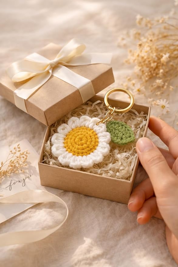 Handmade Crochet Daisy Flower Keychain for Women & Girls |