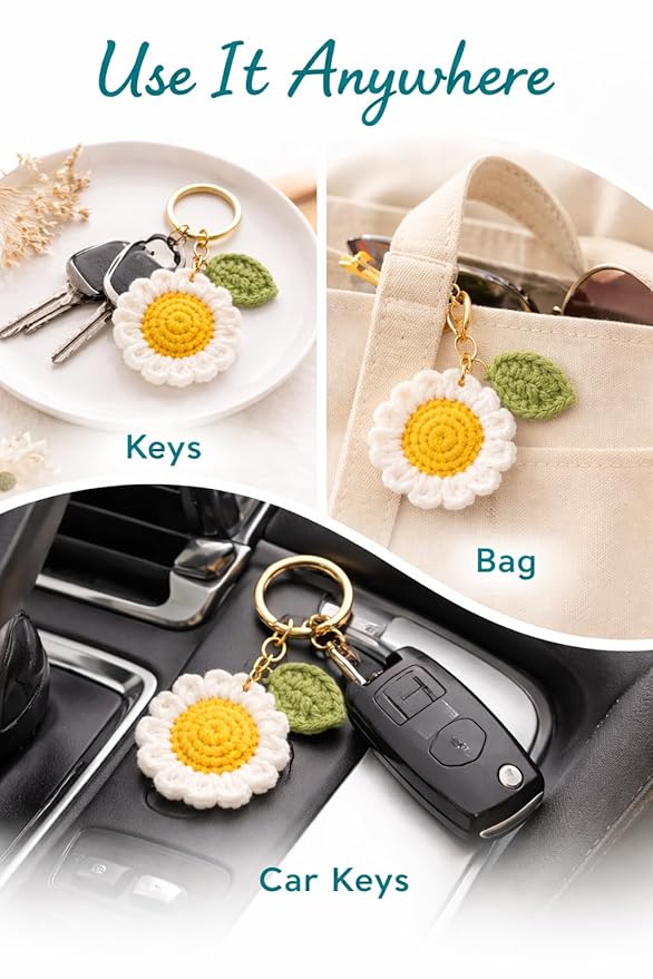 Handmade Crochet Daisy Flower Keychain for Women & Girls |