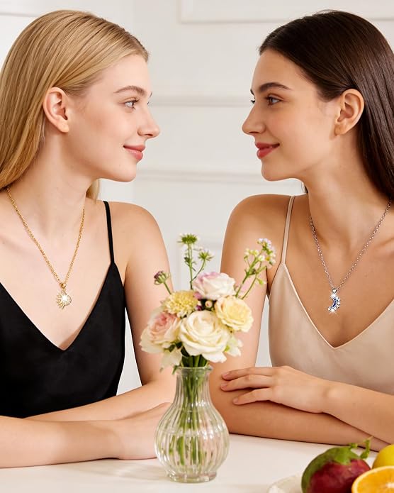 Sun & Moon Couple Necklaces – Matching Rhinestone Pendant Set