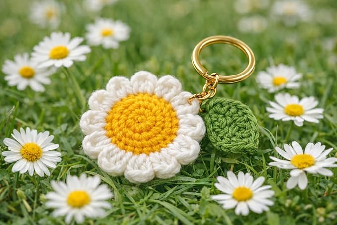 Handmade Crochet Daisy Flower Keychain for Women & Girls |