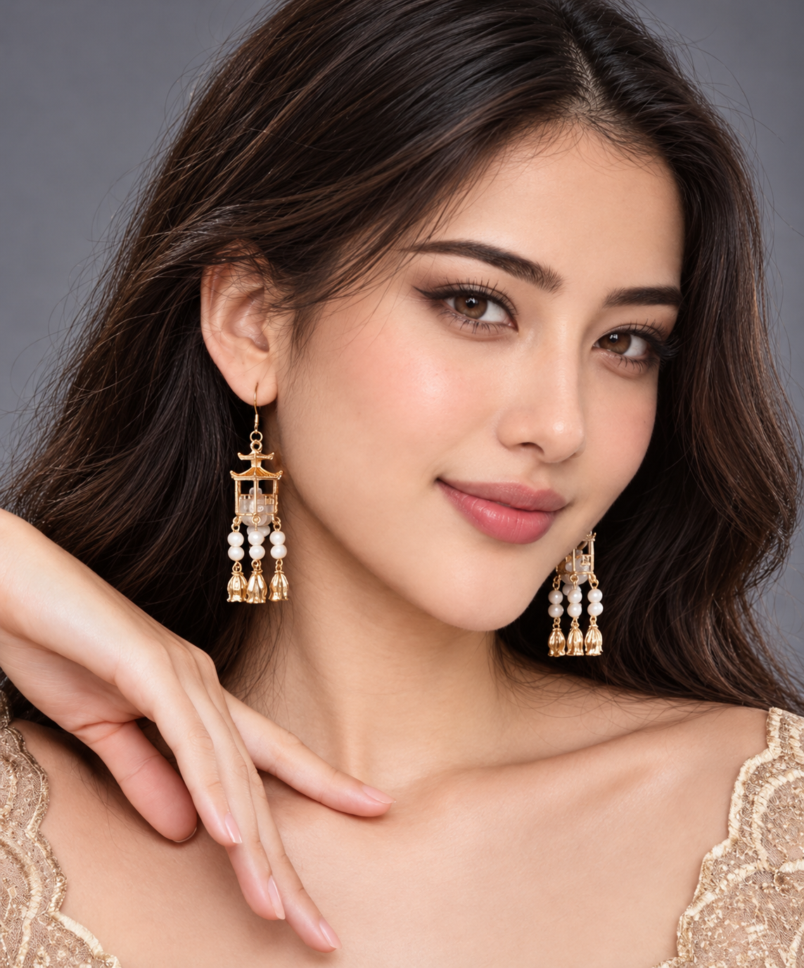 Traditional Gold Lantern Pearl Tassel Jhumka Earrings – Elegant Festive & Wedding Wear