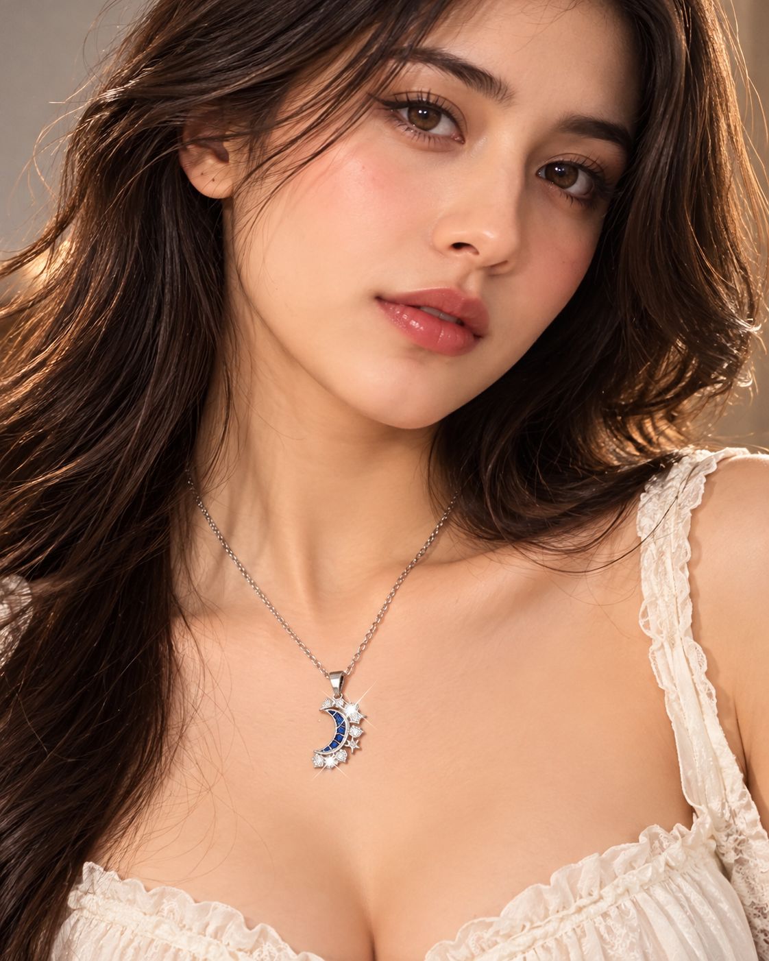 Sun & Moon Couple Necklaces – Matching Rhinestone Pendant Set
